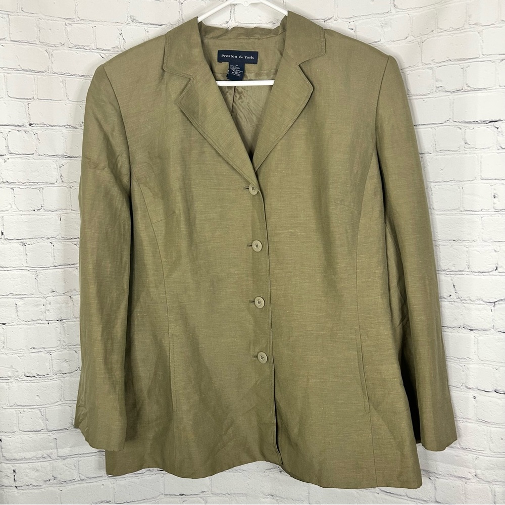 Preston & York Brown / Tan Silk  and Linen Blend Fully Lined Blazer Jacket sz 16